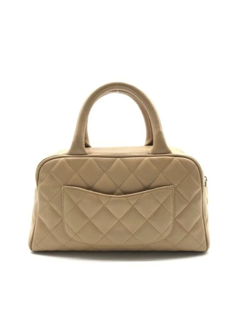 Chanel CC Logo Jumbo CC Quilted Mini Boston Hand Bag Beige